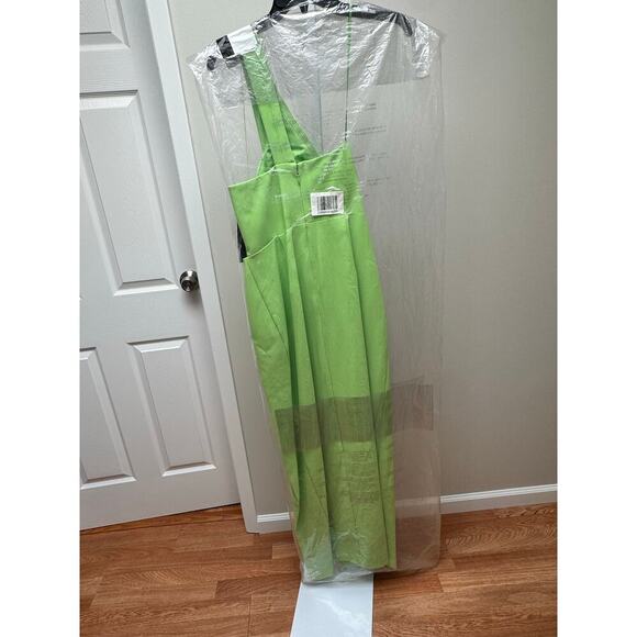 NEW NWT Aidan Mattox One Shoulder Crepe Long Dress Lime Green size 12 - Picture 7 of 8